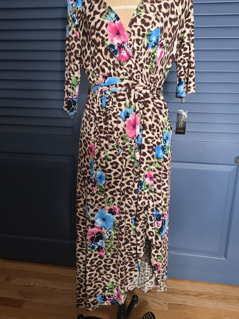 NWT Thalia Sodi Leopard Floral Faux Wrap High-Low Midi Dress Size L Macy’s